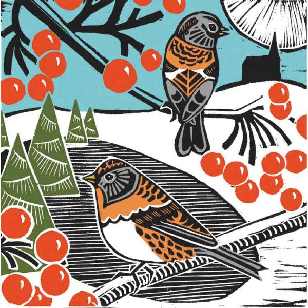 bramblings and berries linocut print by kate heiss