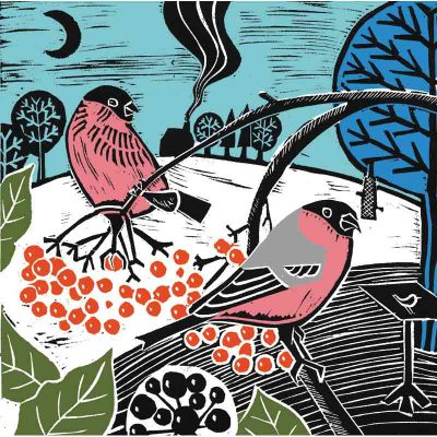 winter feast linocut print by kate heiss