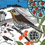 winter visitor linocut print by kate heiss