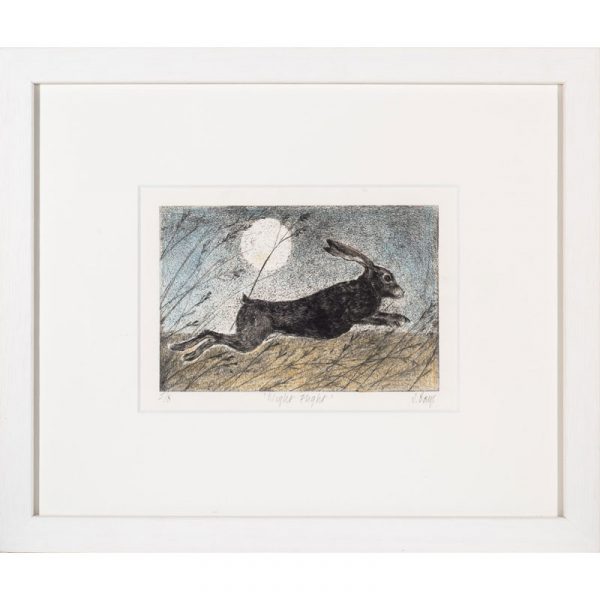 Night flight drypoint print by Sarah Bays