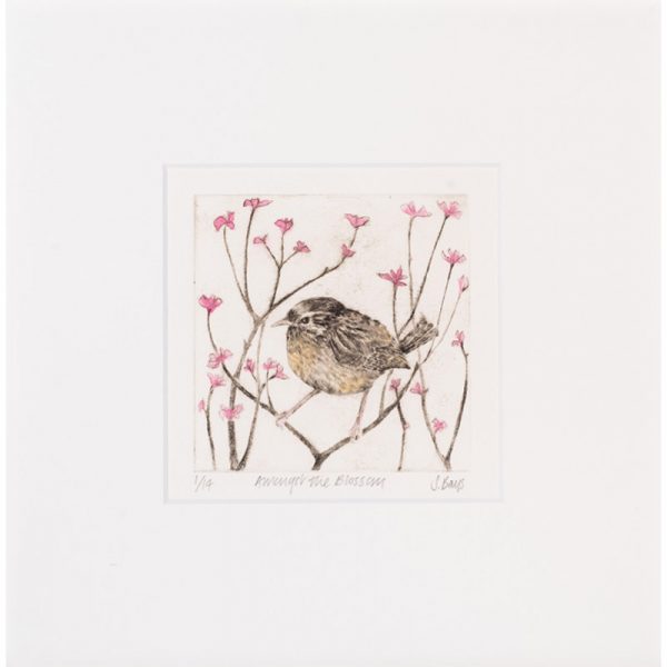 Amongst the blossom, drypoint print by Sarah Bays