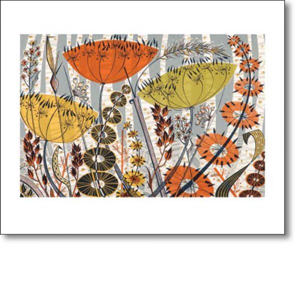 Greeting card of 'Spey Birches' by Angie Lewin
