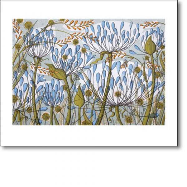 Greetings card of 'Agapanthus II' by Angie Lewin