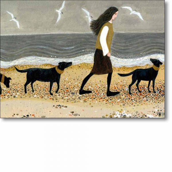 Greeting card of 'Walking The Dogs' by Dee Nickerson