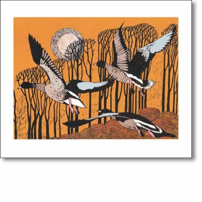 Greeting card of 'Pinkfeet Rising' by Lisa Hooper