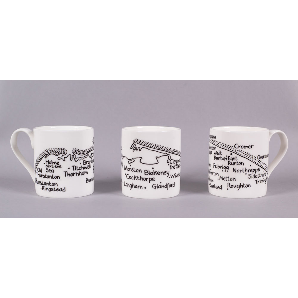 Set of 3 bone china mugs 'North Norfolk Coastline' by Magi-C