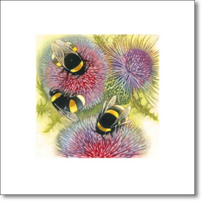 Greeting Card of 'Bumblebees on Thistles' by Louise Bird