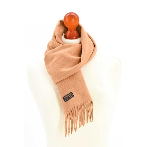 Camel rolled fringe scarf by Tweedmill Textiles