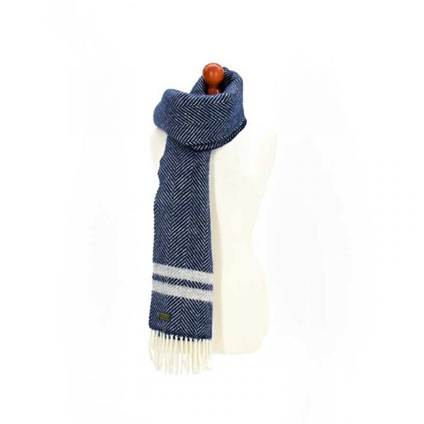 Navy/Silver fishbone scarf by Tweedmill Textiles