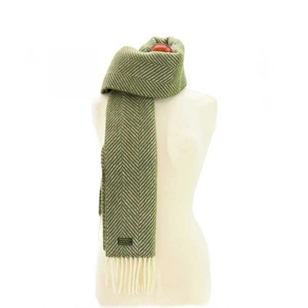 Olive/Cream fishbone scarf by Tweedmill Textiles