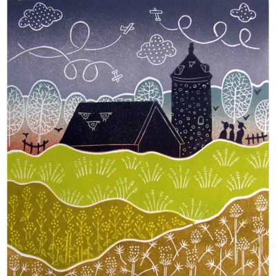 Linocut print of 'Little Snoring' by Diana Ashdown