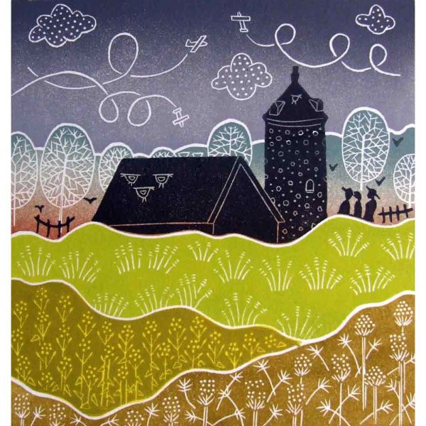 Linocut print of 'Little Snoring' by Diana Ashdown