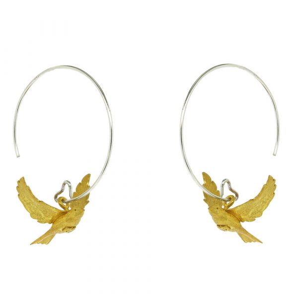 Sterling silver and gold plated flying doves earrings