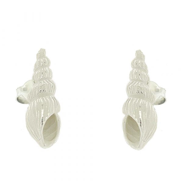 Sterling silver stud earrings in shape of auger shells