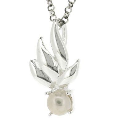 Sterling silver spring leaves & pearl pendant