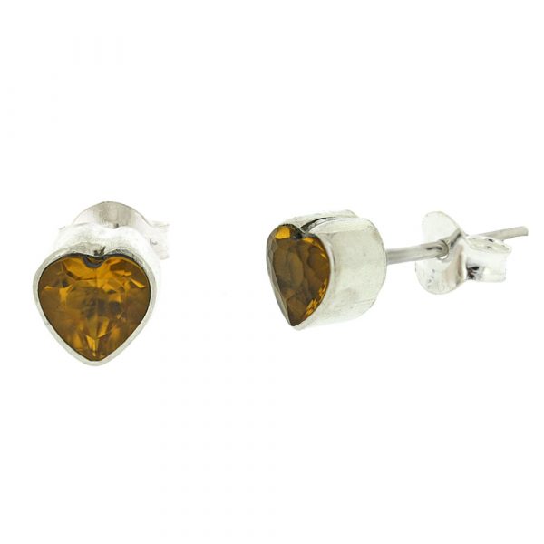 Small heart shaped citrine stud earrings