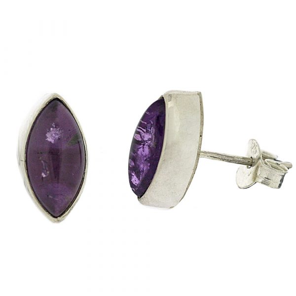 Marquise shaped amethyst stud earrings
