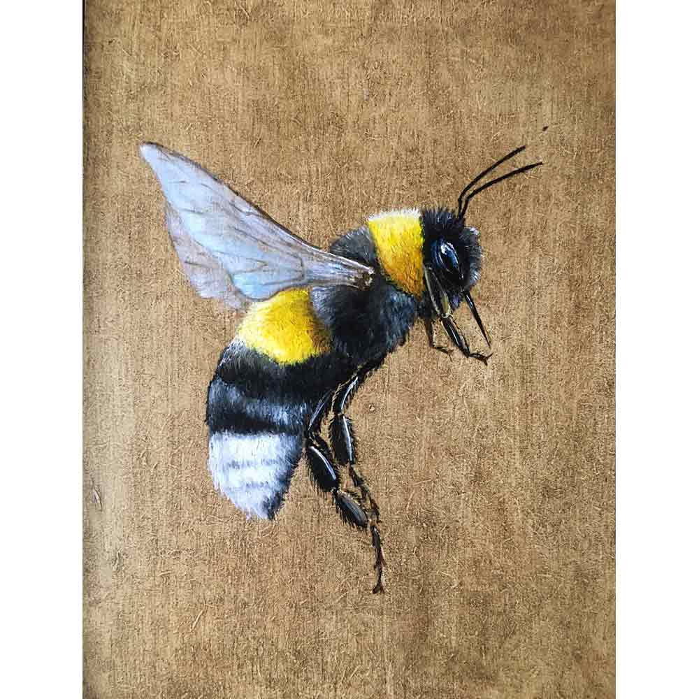 painting of bumblebee in flight by Becky Munting