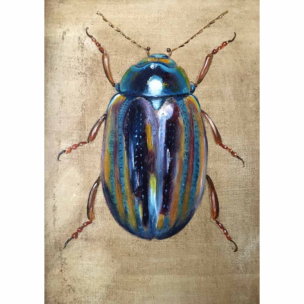 painting of lavender coloured beetle by Becky Munting