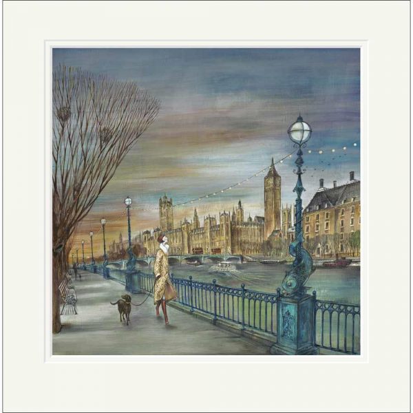 Mounted limited edition print 'Sunset Stroll' by Joe Ramm