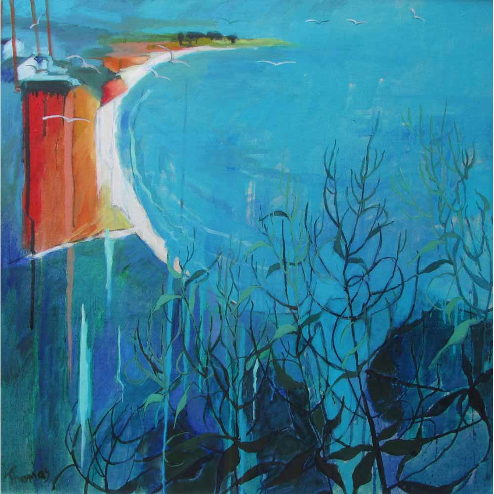 Oil painting od light on coastline by Rachel Thomas