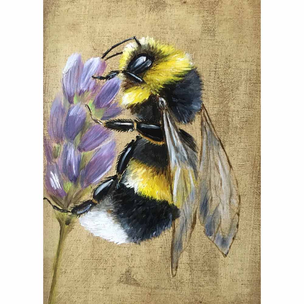 painting of bumblebee on lavender by Becky Munting