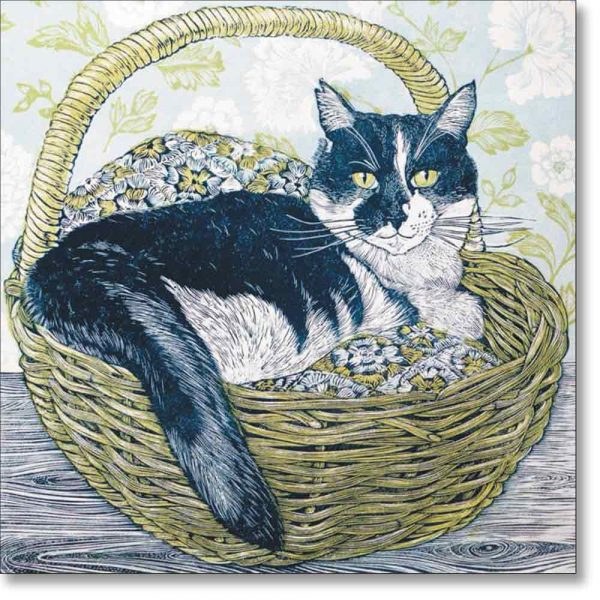 Greeting card of 'Cat in a Basket' by Vanessa Lubach