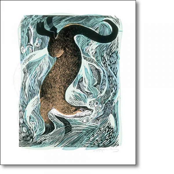 Greetings card of 'Fishing Otter' by Angela Harding