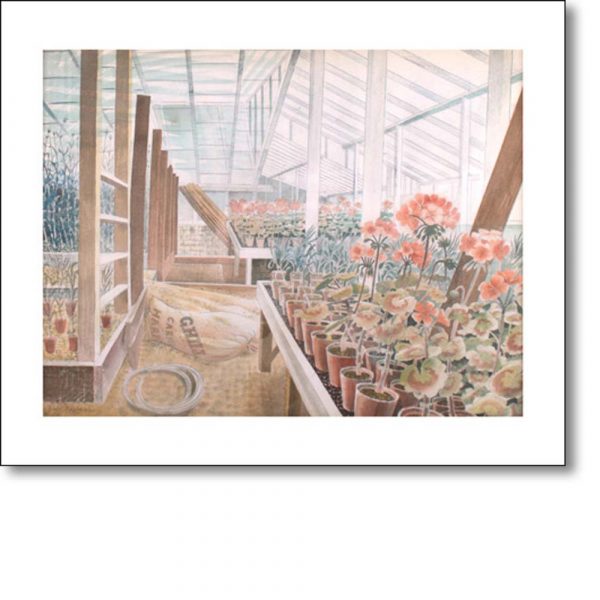 Greetings card of 'Geraniums and Carnations, 1938' by Eric Ravilious