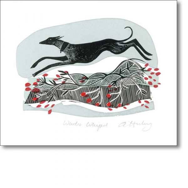 Greeting card of 'Winter Whippet' by Angela Harding