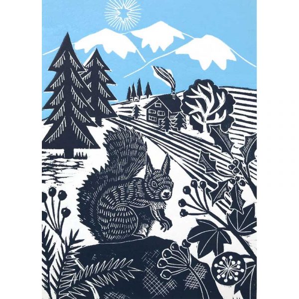 'Busy Squirrel' linocut print by Kate Heiss