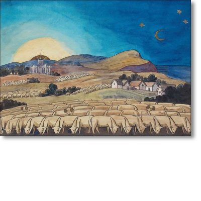 Christmas Card of 'Evening Landscape with Sheep' by Gwen Raverat