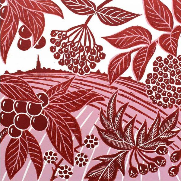 'Autumn Walk' linocut print by Kate Heiss