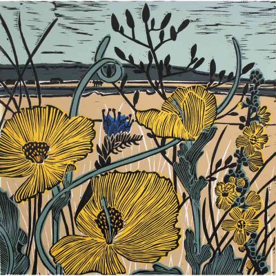 'Yellow Horned Poppies' linocut print by Kate Heiss