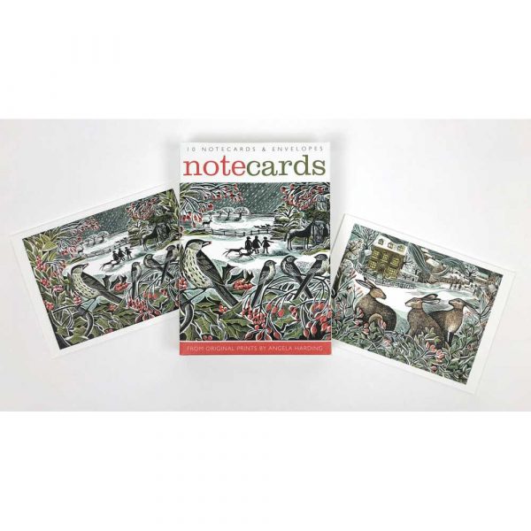 Notecards pack of 'Holly Hedge & We Three Hares' by Angela Harding