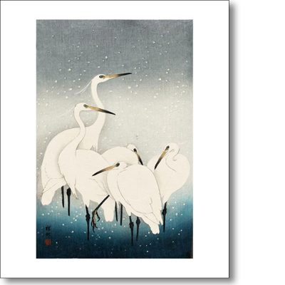Greeting card of 'Herons in the Snow' by Ohara Koson