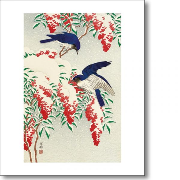 Greeting card of 'Flycatchers in Snow' by Ohara Koson