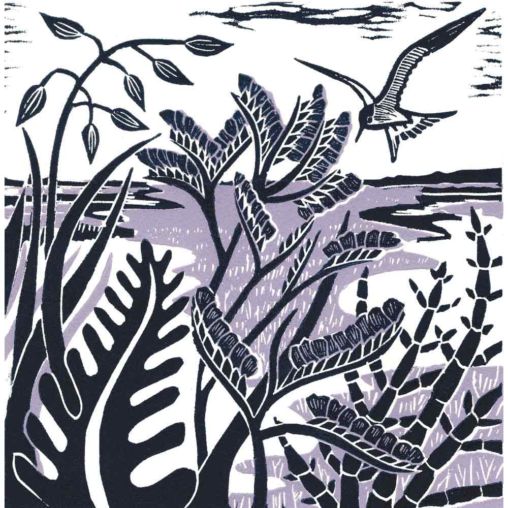 'Sea Lavender & Samphire' linocut print by Kate Heiss