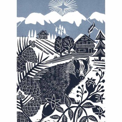 'Winter Badger' linocut print by Kate Heiss