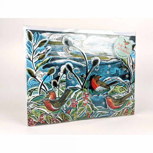 Wrapped advent calendar Midwinter Robins, by Angela Harding