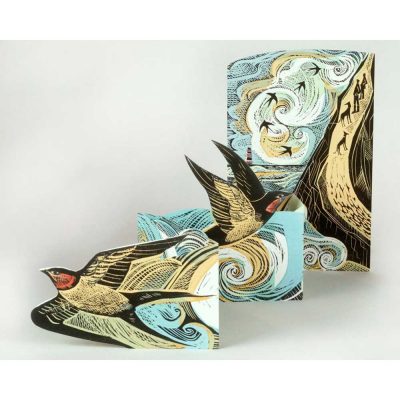 Fold-out card 'Cornish Swallows' by Angela Harding
