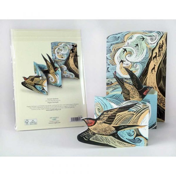Alternative view 2 of fold-out card 'Cornish Swallows' by Angela Harding