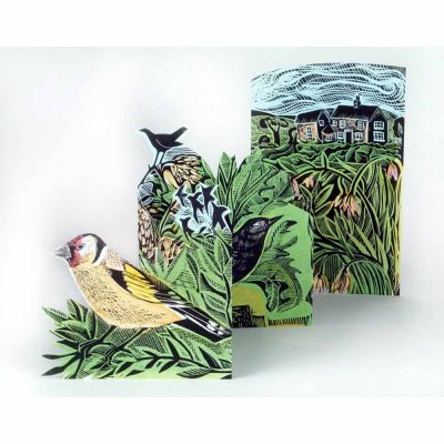 Fold-out card 'Garden Birds' by Angela Harding