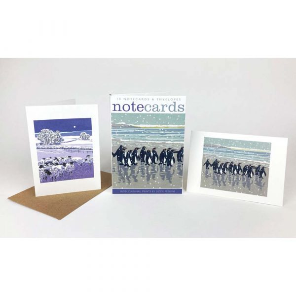 Notecard pack of 'Snowy Beach Kings & Flocks by Night' by Lizzie Perkins