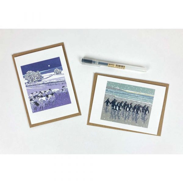 Notecard pack of 'Snowy Beach Kings & Flocks by Night' by Lizzie Perkins