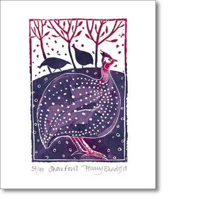 Greetings card of 'Snow Fowl' by Penny Bhadresa