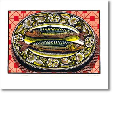 Greetings card of 'Two Mackerel' by Richard Bawden