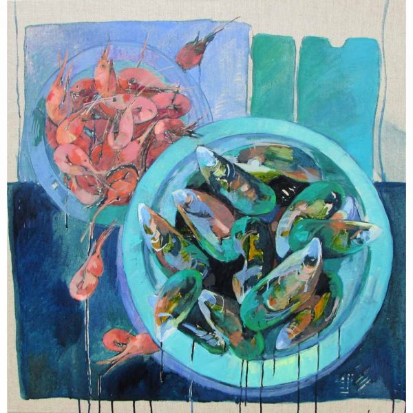 Oil on linen 'Plates of Plenty' by Rachel Thomas