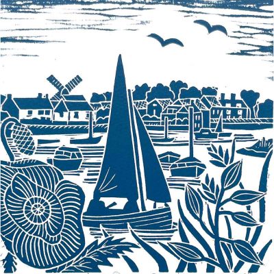 Linocut 'Burnham Overy Staithe' by Kate Heiss
