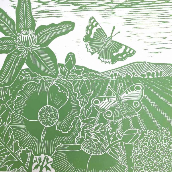Linocut 'Butterfly Meadow' by Kate Heiss